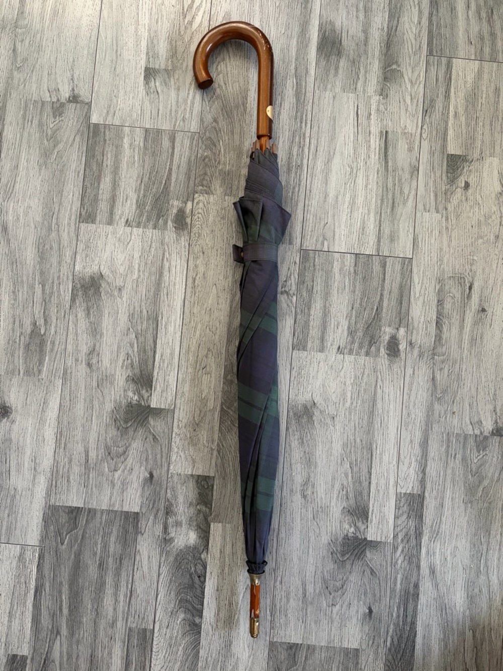 Polo by Ralph Lauren Navy and Green Plaid Gentlemen's Umbrella Vintage
